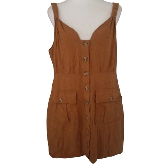 Lulu's Meant For Greatness Cotton Blend Button Front Tan Mini Dress Size XL - Picture 5 of 12